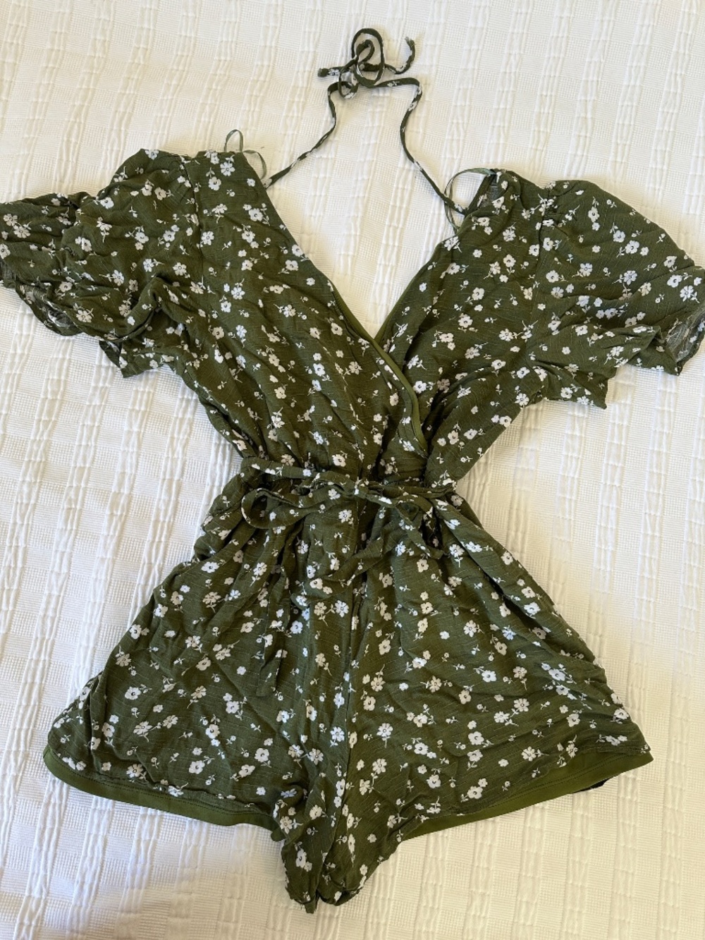 ma ami Olive Green Floral Wrap Romper Size L